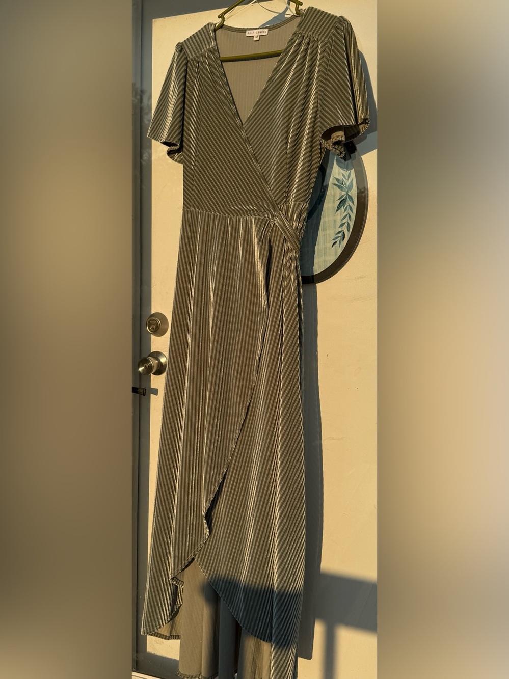 Baltic Born Andi Ribbed Velvet Wrap Dress in Dusty Sage - Picture 4 of 11